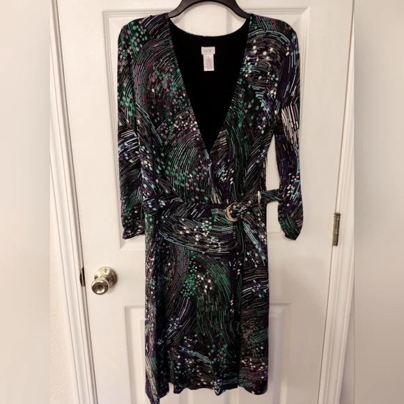 Cache Faux Wrap Dress  Stretch Self Belt Design Plunging V Neck Size M - Picture 1 of 16